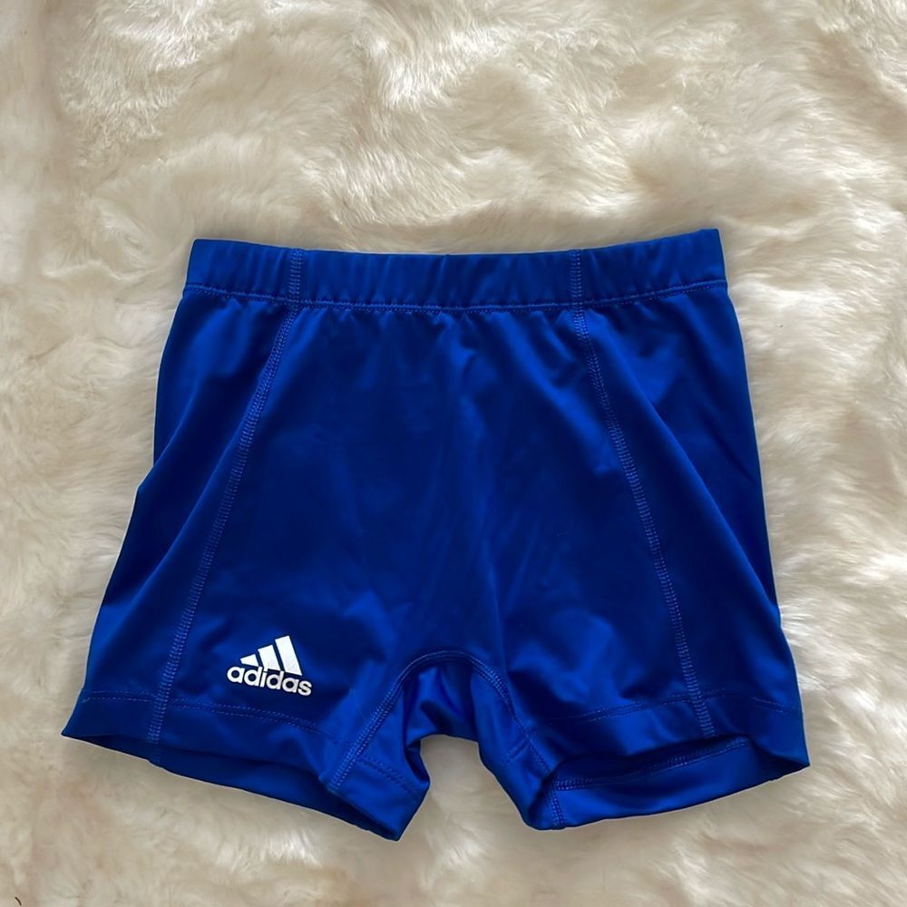 Adidas blue white spandex shorts mini tight team performance size small S
